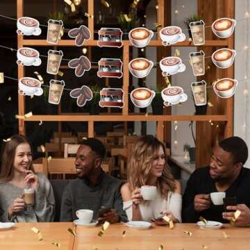 Funmemoir Coffee Party Decorations - 3PCS Pre-Strung Coffee Banners, Cafe Birthday Party A Baby is Brewing Baby Shower Decorations, Coffee Banner Garlands for Coffee Bar House Shop Party