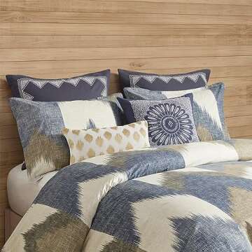 INK+IVY King Size Comforter Set, Cozy Cotton Comforter, All Season, Lightweight Comforter King Bed Set with 2 Matching Shams, Modern Cabin Lodge Ikat Chevron Design, Navy King/Cal King 3 Piece