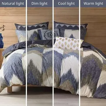 INK+IVY King Size Comforter Set, Cozy Cotton Comforter, All Season, Lightweight Comforter King Bed Set with 2 Matching Shams, Modern Cabin Lodge Ikat Chevron Design, Navy King/Cal King 3 Piece