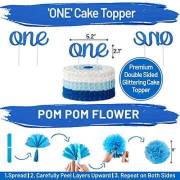 Baby Boy 1st Birthday Decorations With Birthday Crown - First Birthday Boy Decorations - Cake Smash Party Supplies - Happy Birthday and HighChair One Burlap Banner, Number One Balloon, Cake Topper.