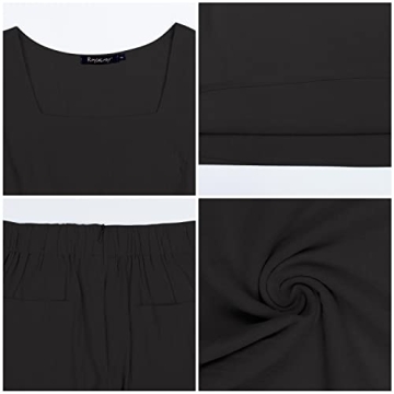 ROYLAMP Women's Summer 2 Piece Outfits Sleeveless Square Neck Tops Wide Leg Pants set Jumpsuit with Pockets