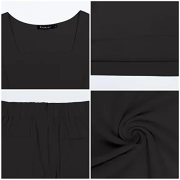 ROYLAMP Women's Summer 2 Piece Outfits Sleeveless Square Neck Tops Wide Leg Pants set Jumpsuit with Pockets