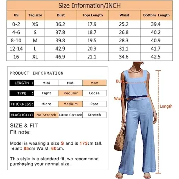 ROYLAMP Women's Summer 2 Piece Outfits Sleeveless Square Neck Tops Wide Leg Pants set Jumpsuit with Pockets