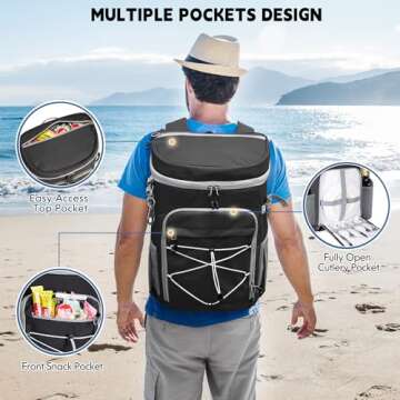 Cooler Backpack, 33 Cans Backpack Cooler Insulated Leak Proof, Portable Lightweight Beach Camping Picnic Thermal Backpack, Soft Ice Chest Cooling Bag Lunch Backpack for Men and Women