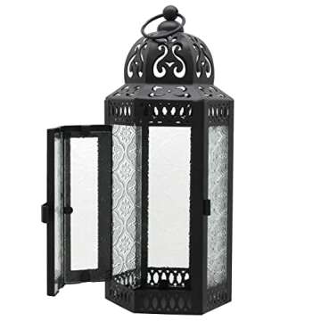 CVHOMEDECO. Decorative Candle Lantern Moroccan Lanterns Vintage Black Metal Lantern Holder for Home ...