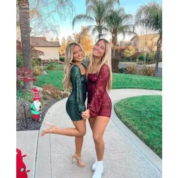 CWOAPO Sparkly Sequin Homecoming Dress for Teens