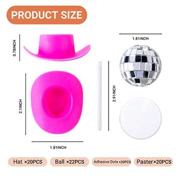 60Pcs Disco Cowgirl Pary Cake Decoration, 20Pcs Disco Ball Cup Toppers 10Pcs Mini Pink Cowgirl Hats ...
