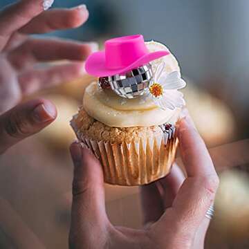 60Pcs Disco Cowgirl Pary Cake Decoration, 20Pcs Disco Ball Cup Toppers 10Pcs Mini Pink Cowgirl Hats 10Pcs Cow Print Cowboy Hats Westen Cowgirl Party Birthday Table Decor (pink hat)