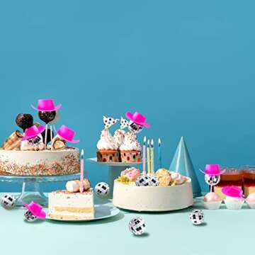 60Pcs Disco Cowgirl Pary Cake Decoration, 20Pcs Disco Ball Cup Toppers 10Pcs Mini Pink Cowgirl Hats 10Pcs Cow Print Cowboy Hats Westen Cowgirl Party Birthday Table Decor (pink hat)