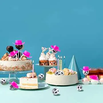 60Pcs Disco Cowgirl Pary Cake Decoration, 20Pcs Disco Ball Cup Toppers 10Pcs Mini Pink Cowgirl Hats 10Pcs Cow Print Cowboy Hats Westen Cowgirl Party Birthday Table Decor (pink hat)