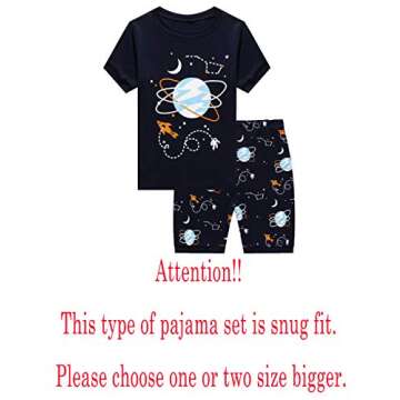 Family Feeling Little Boys Space Pajamas Short Sets 100% Cotton Kid Summer PJs