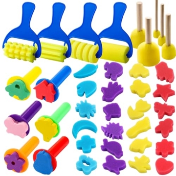 YGDZ Paint Sponges for Kids, 39pcs Early Learning Toddlers Sponge Paint Brushes Stamps Foam Art Craf...