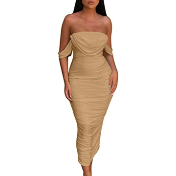 HOCILLE Women's Sexy Ruched Bodycon Dress Party Wear