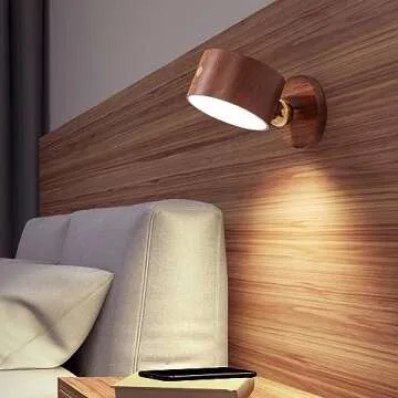LANDGOO Wooden LED Wall Sconce Set - Magnetic, Dimmable Night Light for Reading