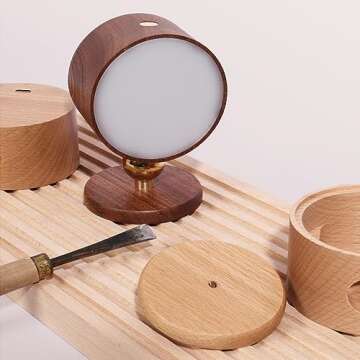 LANDGOO Wooden LED Wall Sconce Set of 2, 360° Rotatable Dimmable Wall Lights Rechargeable Battery Operated Magnetic Night Light for Reading Light Household Bedside Lighting (Sapele Wood 2PCS)