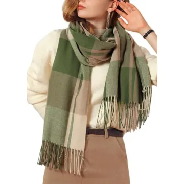 Wander Agio Women's Fashion Scarves - Long Cashmere Like Shawl in Green Plaid