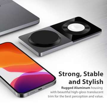 3 in 1 Charging Station for Apple Devices: Mag-Safe Charger Stand Fast Charging, Wireless Charger for iPhone 16/15/14/13/12 Series, Apple Watch Series 1-9/Ultra, AirPods Pro,30W USB Charger (Black)