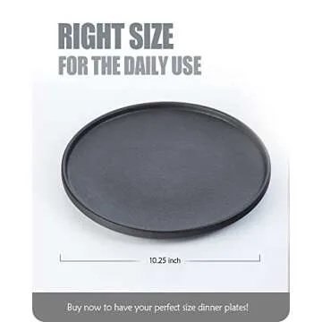 Lareina Dinner Plates, Scratch-resistant, 10.25 Inch Flat Ceramic Plate Set of 4, Porcelain Plates with Lipped Edge for Salad Steak in Kitchen Restaurant, Natural Primitive Texture (Cast Iron Black)