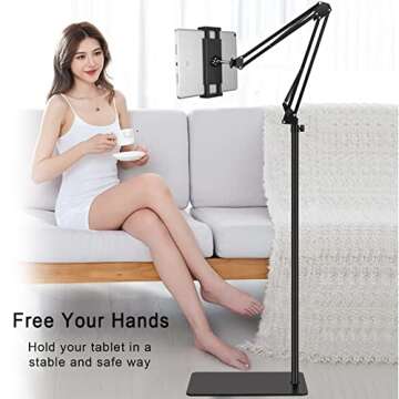 ASWINN Tablet Floor Stand, Adjustable Universal 360-degree Rotatable Metal Tablet Holder, Compatible with iPad/iPhoneX/iPad Pro or Other 5.5~12.9 Inches Devices (Black)