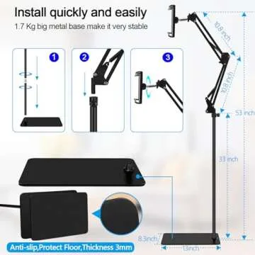 ASWINN Tablet Floor Stand, Adjustable Universal 360-degree Rotatable Metal Tablet Holder, Compatible with iPad/iPhoneX/iPad Pro or Other 5.5~12.9 Inches Devices (Black)