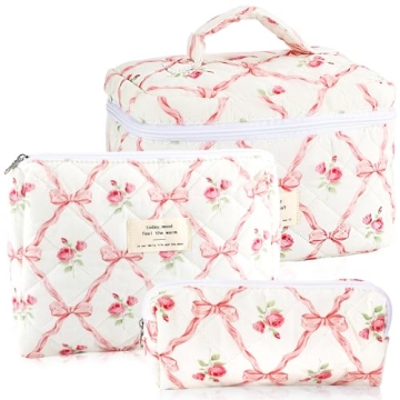 URSKYTOUS 3Pcs Cotton Makeup Bag Set for Women