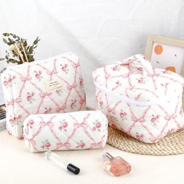 URSKYTOUS 3Pcs Cotton Makeup Bag Set for Women