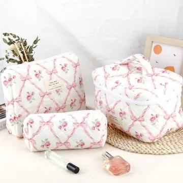 URSKYTOUS 3Pcs Cotton Makeup Bag Set for Women