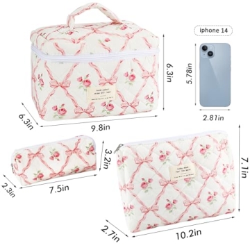 URSKYTOUS 3Pcs Cotton Makeup Bag Set for Women