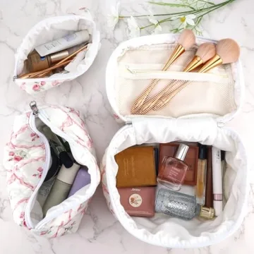 URSKYTOUS 3Pcs Cotton Makeup Bag Set for Women