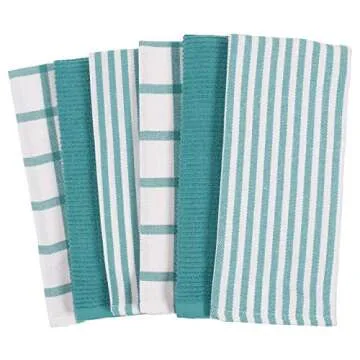 KAF Home Premium Kitchen Towels (18" x 28"), Large 100% Cotton, Flat & Terry Absorbent Dish Towel Set (Teal, 6 Pack)