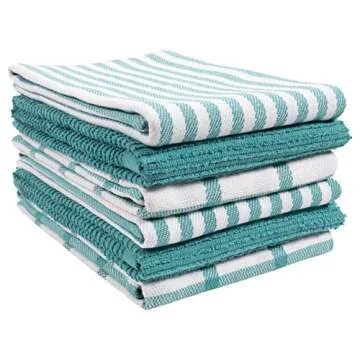 KAF Home Premium Kitchen Towels (18" x 28"), Large 100% Cotton, Flat & Terry Absorbent Dish Towel Set (Teal, 6 Pack)