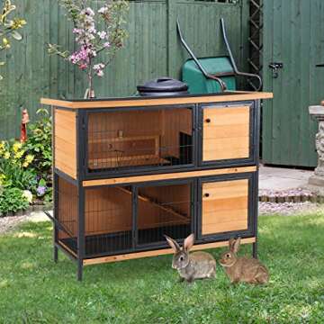PawHut 48" 2-Story Large Rabbit Hutch Bunny Cage Wooden Pet House Metal Frame with Individual Room, ...