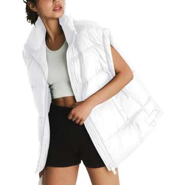 Lingswallow Womens Puffer Vest Oversized Puffer Jacket Coat Outerwear Sleeveless Stand Collar Vest f...