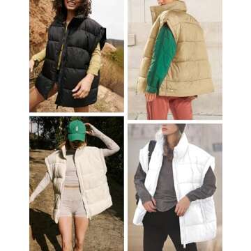 Lingswallow Womens Puffer Vest Oversized Puffer Jacket Coat Outerwear Sleeveless Stand Collar Vest for Women 2024 Trendy
