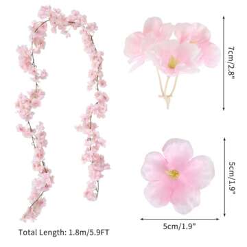 CEWOR 6pcs Artificial Cherry Blossom Flower Vines Fake Flowers for Outdoors Hanging Silk Flowers Garland for Wedding Party Home Japanese Kawaii Decor