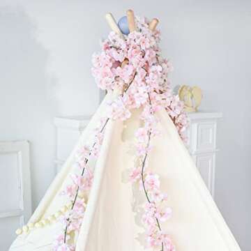 CEWOR 6pcs Artificial Cherry Blossom Flower Vines Fake Flowers for Outdoors Hanging Silk Flowers Garland for Wedding Party Home Japanese Kawaii Decor