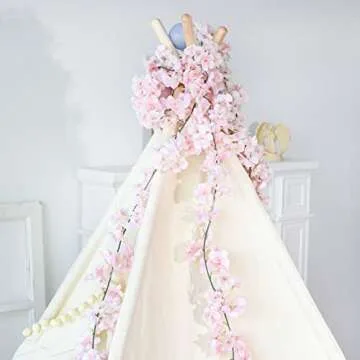 CEWOR 6pcs Artificial Cherry Blossom Flower Vines Fake Flowers for Outdoors Hanging Silk Flowers Garland for Wedding Party Home Japanese Kawaii Decor