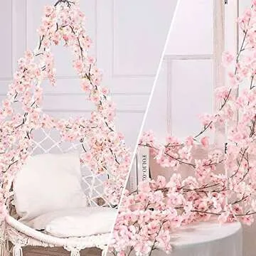 CEWOR 6pcs Artificial Cherry Blossom Flower Vines Fake Flowers for Outdoors Hanging Silk Flowers Garland for Wedding Party Home Japanese Kawaii Decor