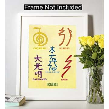 Reiki Symbols Chart Wall Art - Meditation Decoration - 8.5x11, 8x10, 5x7, 4x6 Unframed Poster for Spiritual Healing - 5 Reiki Symbols with Words for Reiki Master or Teacher
