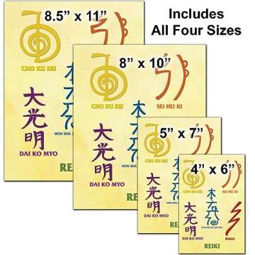 Reiki Symbols Chart Wall Art - Meditation Decoration - 8.5x11, 8x10, 5x7, 4x6 Unframed Poster for Spiritual Healing - 5 Reiki Symbols with Words for Reiki Master or Teacher