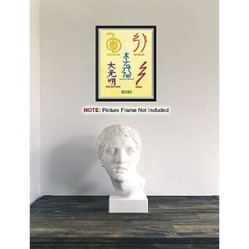 Reiki Symbols Chart Wall Art - Meditation Decoration - 8.5x11, 8x10, 5x7, 4x6 Unframed Poster for Spiritual Healing - 5 Reiki Symbols with Words for Reiki Master or Teacher