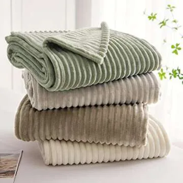 Geniospin Fleece Throw Blanket, 280GSM Extra Soft Lightweight Blanket with Strip, Plush Fuzzy Cozy Blankets and Throws for Couch, Bed, Sofa Cozy, Warm and Breathable (Sage Green, 60x80 inches)