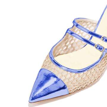 YDN Chic Spiral Thick Mid Heels Pumps Pointed Toe Slip On Mules Clogs Mesh Cutout Sandals Women Shoes Blue 4