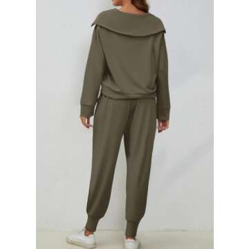 Meladyan Women's 2 Piece Half Zip Long Sleeve Lapel Sweatshirt High Waist Sweatpant SweatSuit Outfit Set, Coffee Grey, Small