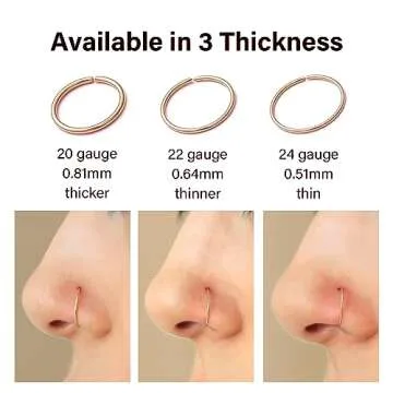 14K Gold Filled Nose Rings for Sensitive Skin, Handmade