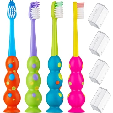 Kids Toothbrush 4 Pack - Soft Bristles with Suction Cup - Toothbrush Kids, Child Sized Brush Heads, ...