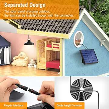 Whousewe Solar Pendant Lights, Solar Lights Outdoor IP65 Waterproof Solar Powered Shed Light Bright and Soft with Remote Control 3 Color Temperatures Solar Hanging Shed Lights for Barn Storage Patio Black