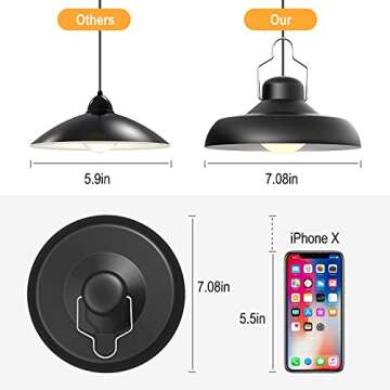 Whousewe Solar Pendant Lights, Solar Lights Outdoor IP65 Waterproof Solar Powered Shed Light Bright and Soft with Remote Control 3 Color Temperatures Solar Hanging Shed Lights for Barn Storage Patio Black