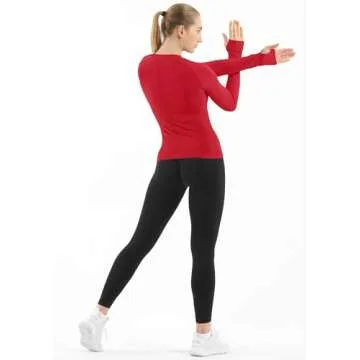MathCat Seamless Workout Shirts for Women Long Sleeve Yoga Tops Sports Running Shirt Breathable Athletic Top Slim Fit Red