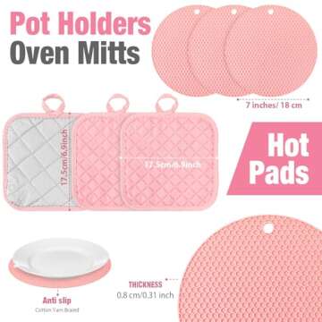 Sumind Oven Mitts and Pot Holders 7 Sets, Heat Resistant Kitchen Gloves Pads Potholders for Valentin...